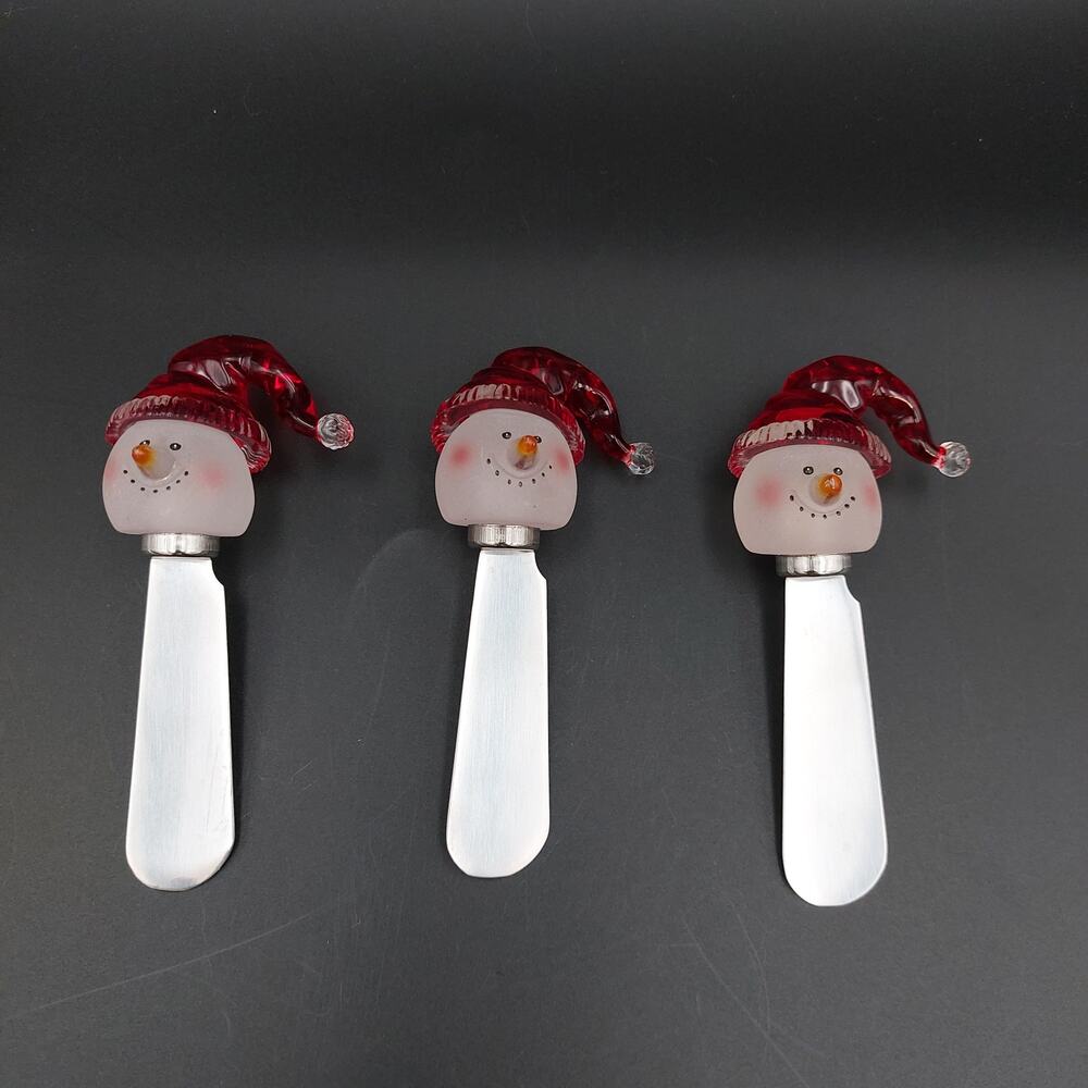 Set of 3 Christmas Snowman Cheese Spreaders Holiday Winter Butter Knives Gift